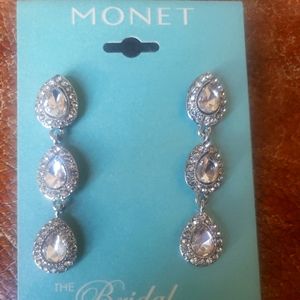 Monet Bridal Collection Womens Drop Earrings Clear Teardrop Rhinestones New